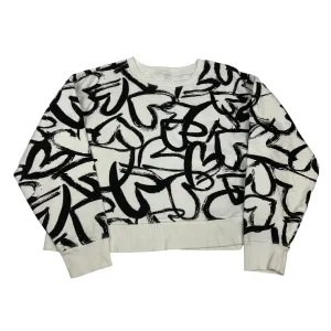 Sweatshirt Crewneck By Maeve In Black & White, Size:M Trendy Cut NonRestrictive Fit