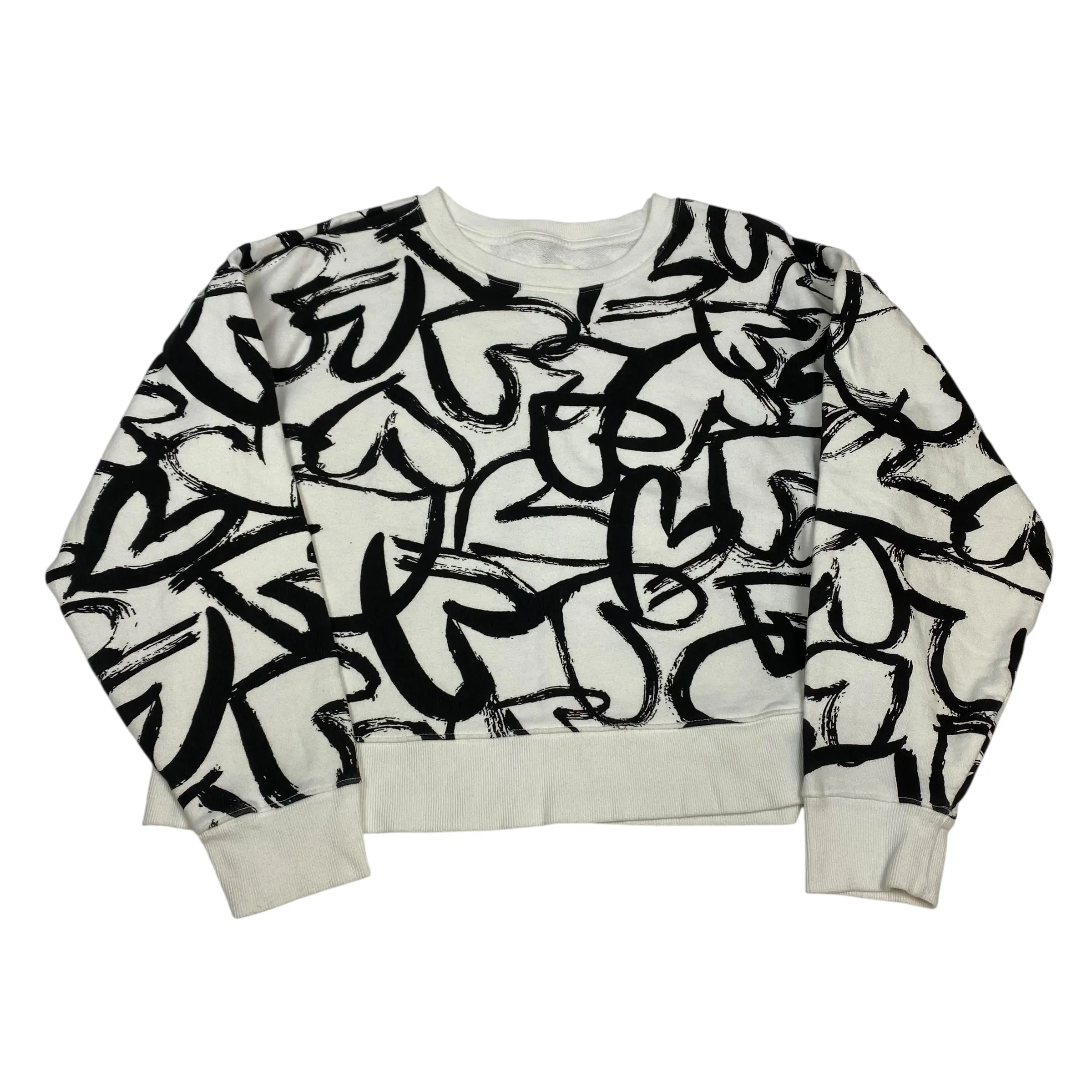 Sweatshirt Crewneck By Maeve In Black & White, Size:M Trendy Cut NonRestrictive Fit