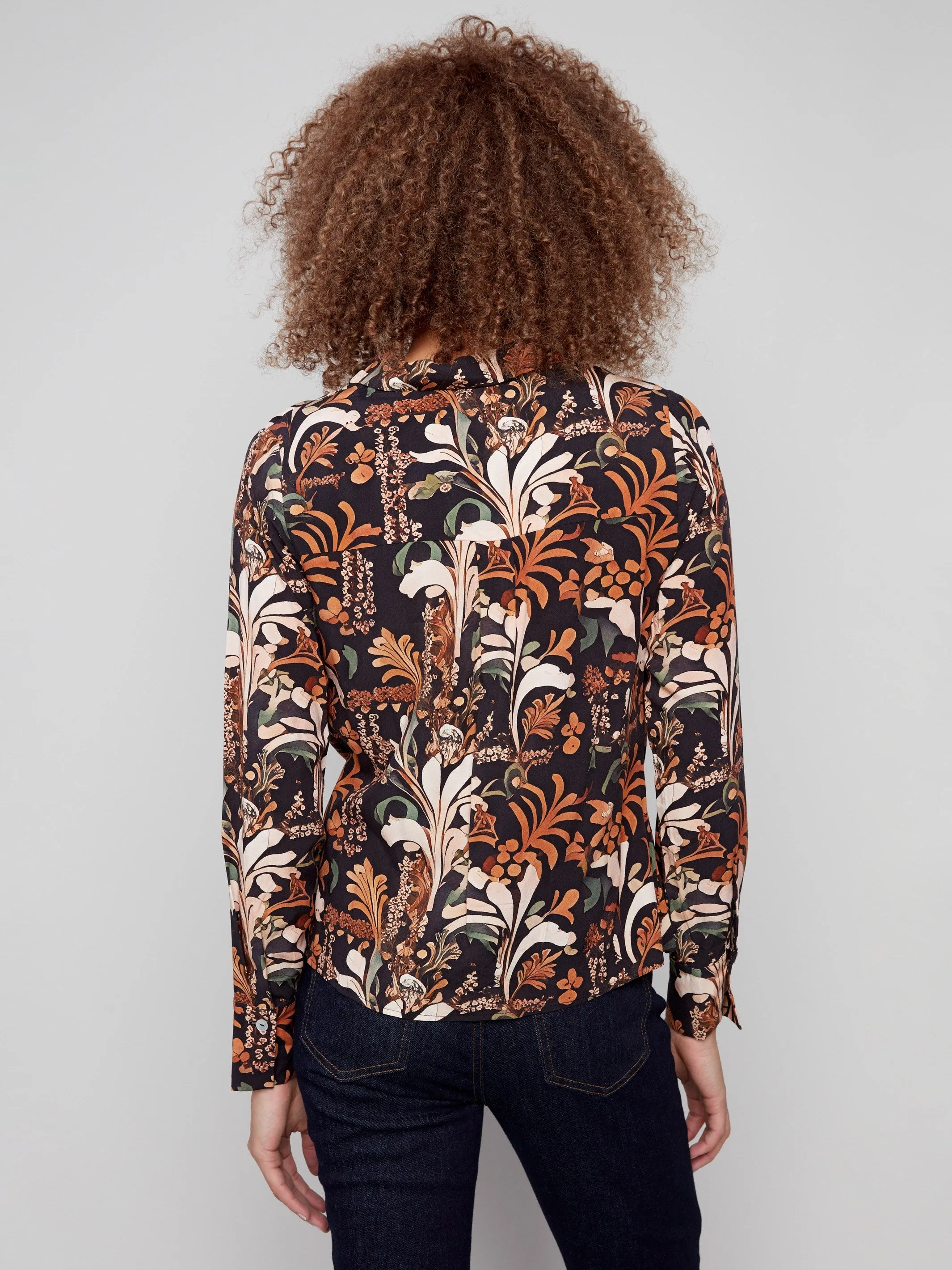 AbrasionResistantFabric Printed Viscose Button-Down Shirt With Twisted Front - Batik