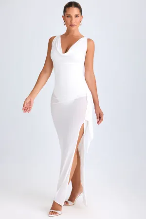 Weatherproof HeavyDuty Zipper Ruffle-Trim Cowl-Neck Midaxi Dress in White