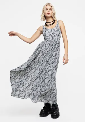 Rosethorn Flocked Velour Chiffon Ruffle Midaxi Dress - Blue Steel Frame