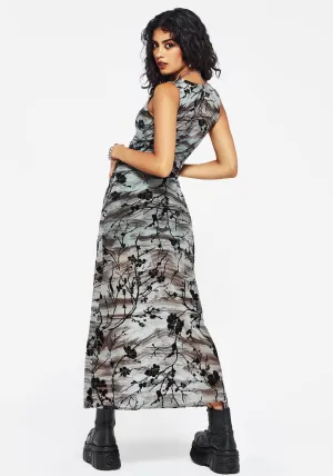 With a flowy skirt and a structured top this maxi dress offers a perfect balance of comfort and style Voile Glow Wytchelm Sleeveless Flocked Midaxi Dress - Blue