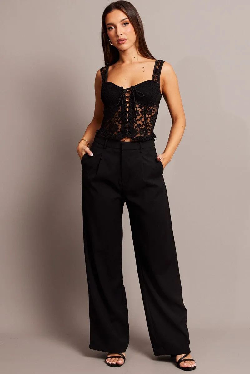 Black Wide Leg Pants High Rise OdorResistant Ripstop Texture