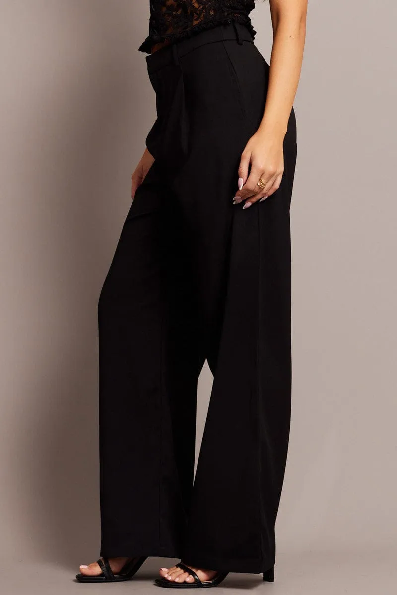 Durable Fit Black Wide Leg Pants High Rise