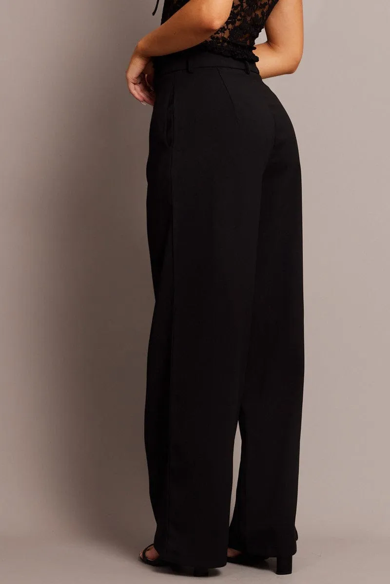 Black Wide Leg Pants High Rise Smart Casual