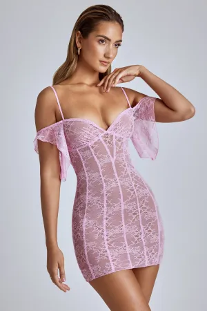 Beat Hot Playful Chic Sheer Lace A-Line Mini Dress in Baby Pink