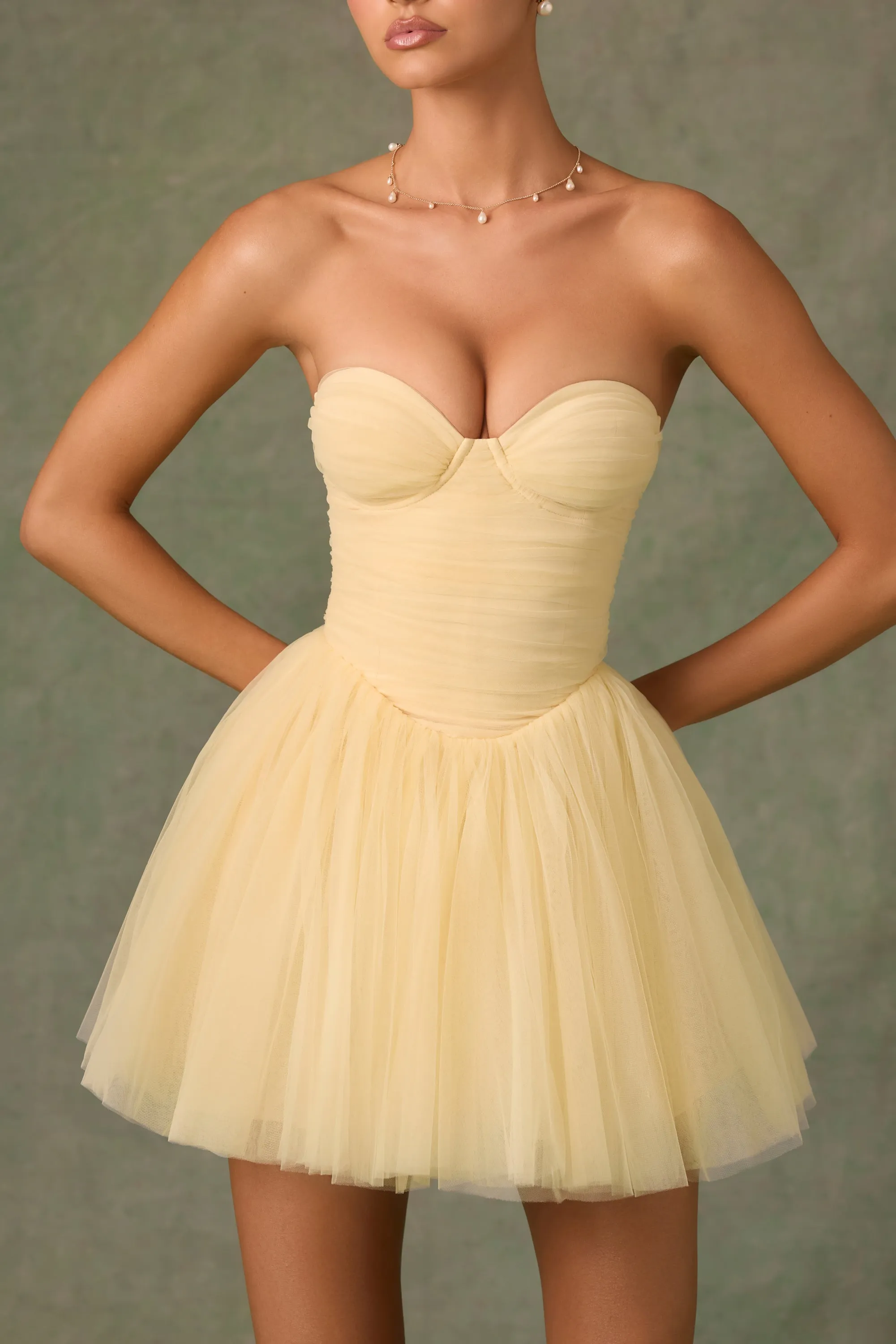 Tulle Corset Mini Dress in Yellow Fast Life