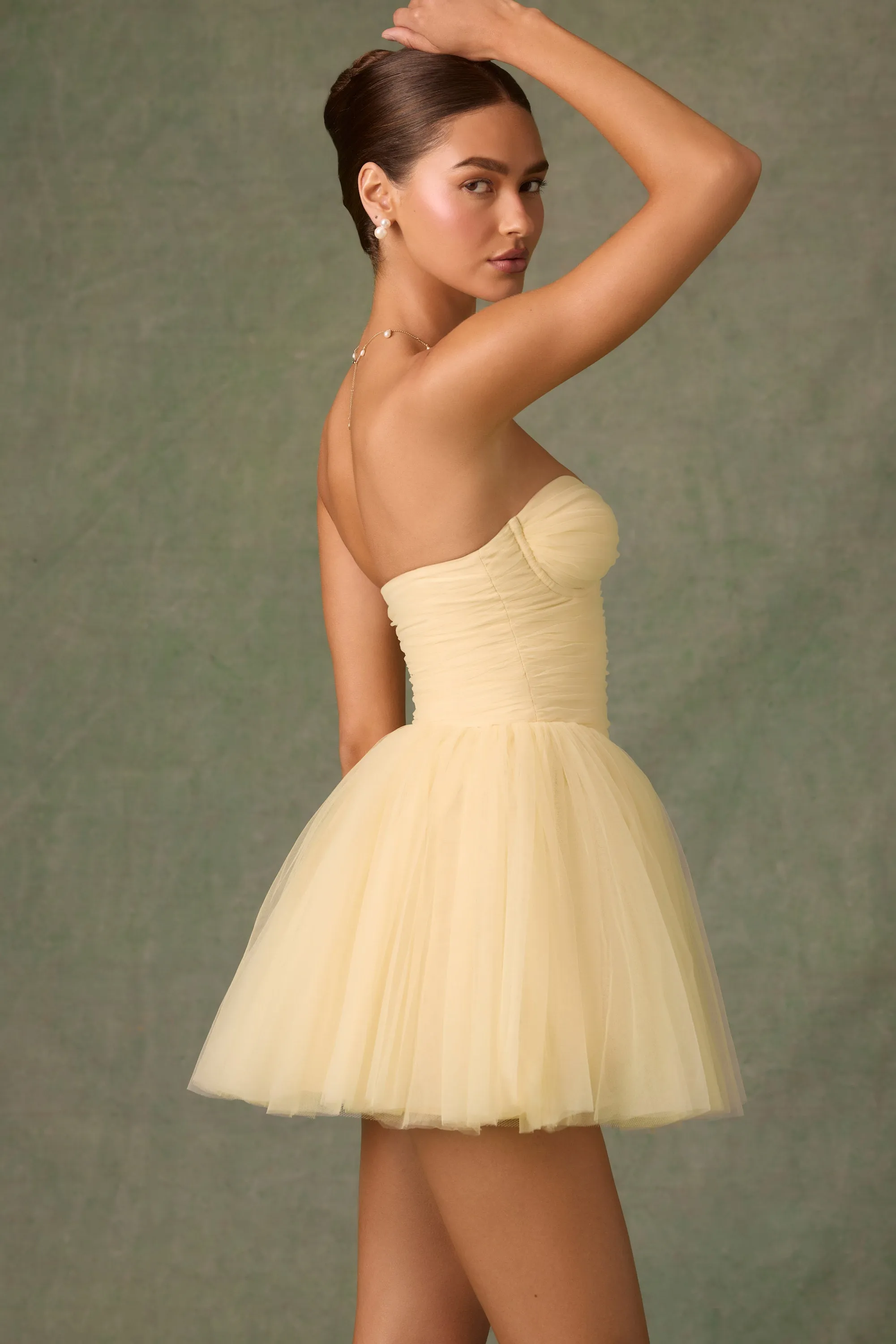 Light Touch Trendy Silhouette Tulle Corset Mini Dress in Yellow