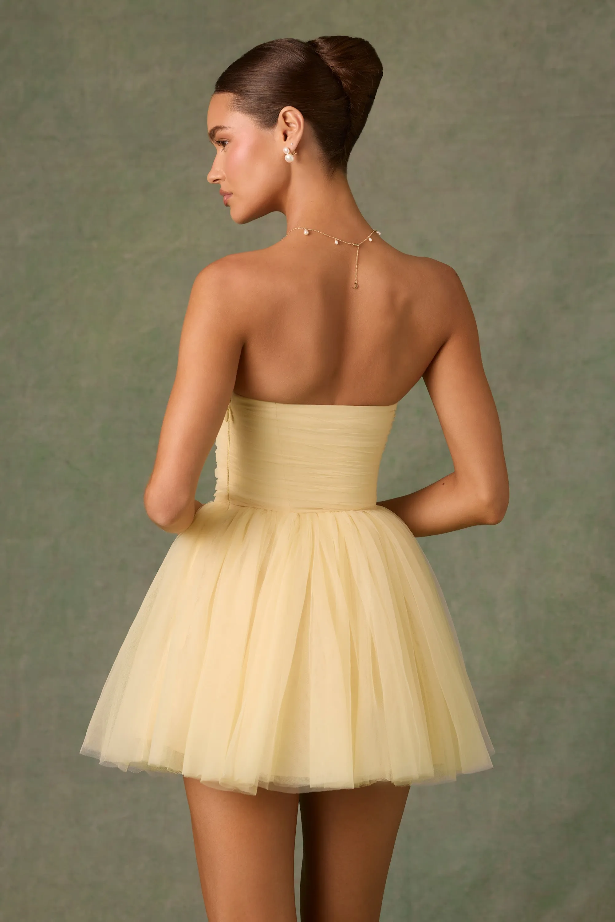 Weekend Style Look Flowy Design Tulle Corset Mini Dress in Yellow