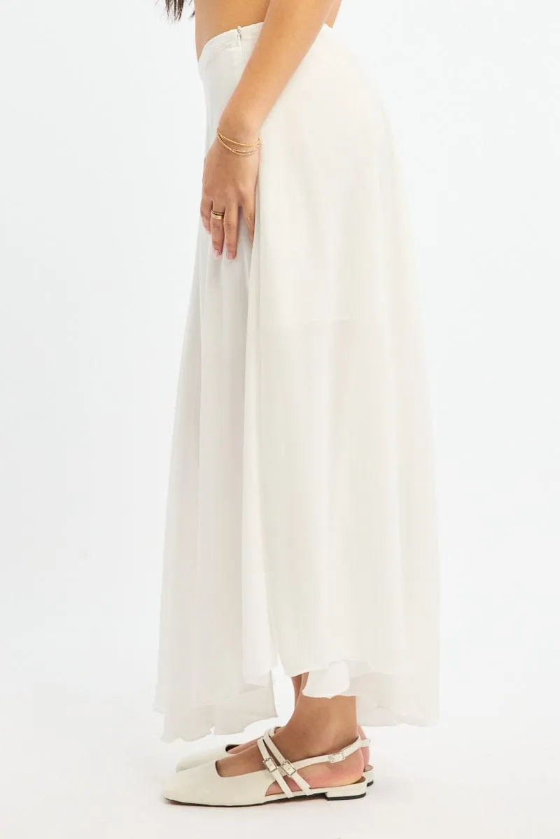 White Maxi Skirt Flowy High Waisted Poly Chiffon Evening Outing Functional Look