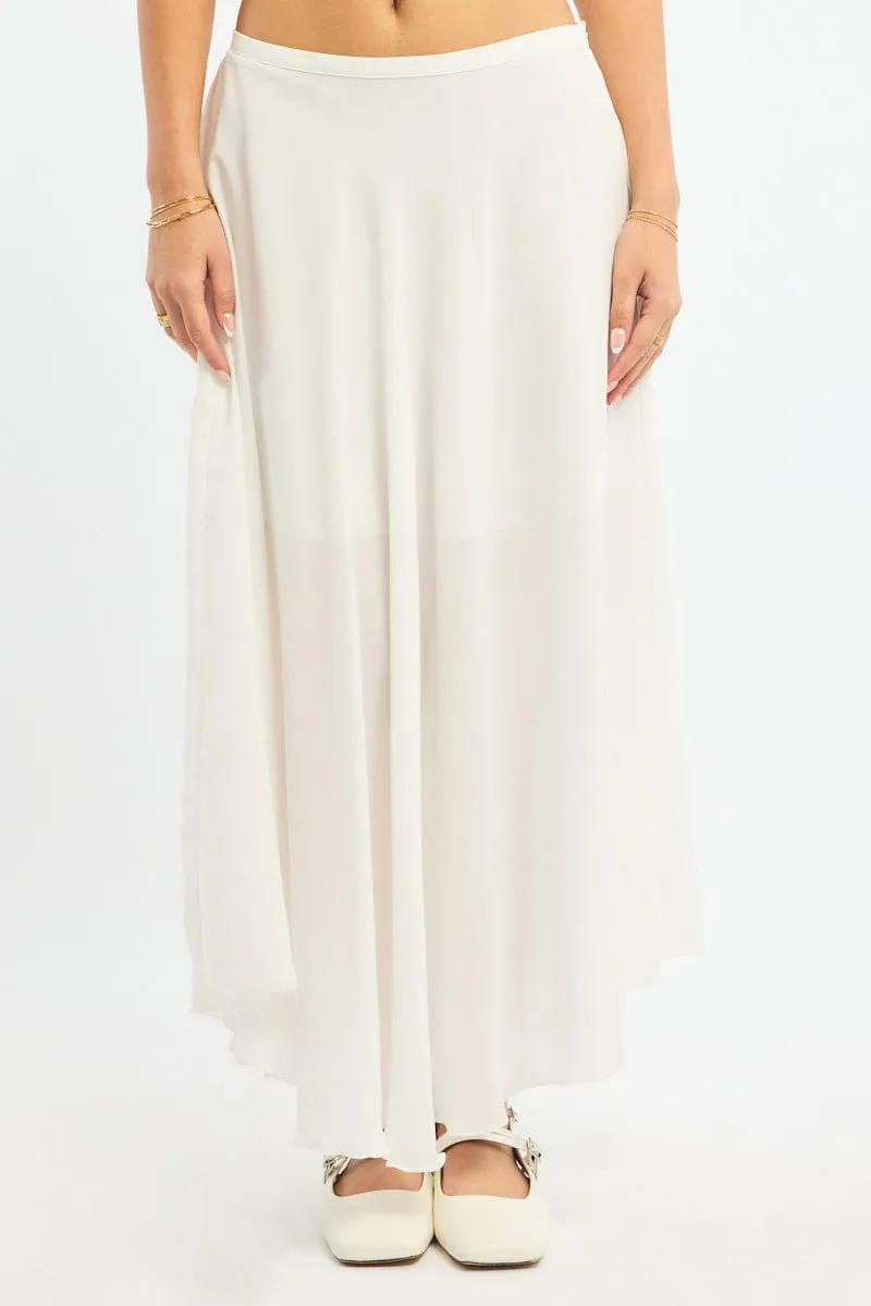 White Maxi Skirt Flowy High Waisted Poly Chiffon Seamless Edging