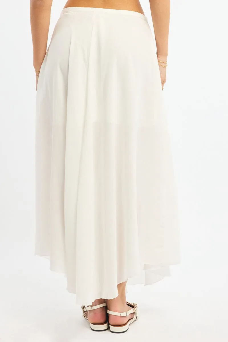 White Maxi Skirt Flowy High Waisted Poly Chiffon High End Quality Sporty Casual