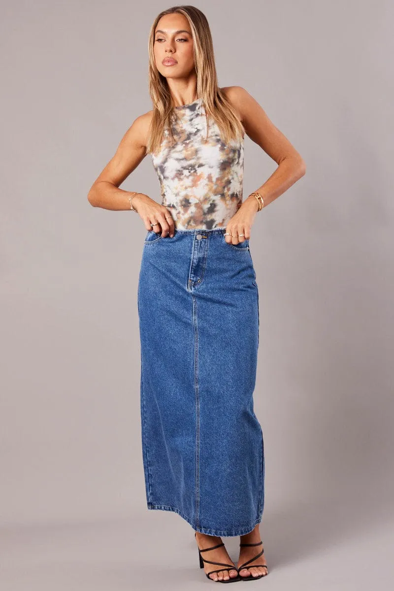 Denim Maxi Skirt High Rise A-line Raw Edge Denim Denim style Budget Friendly