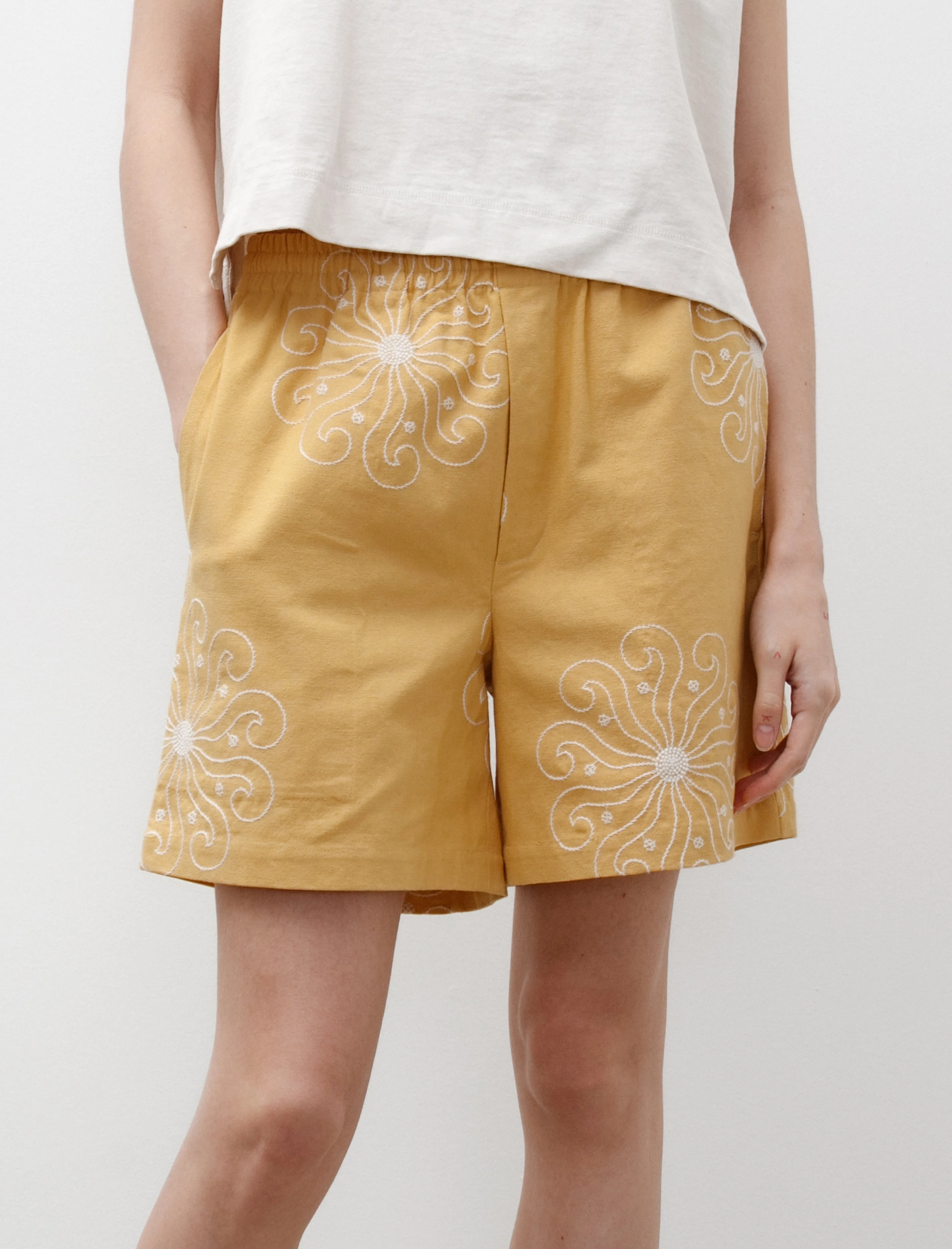 Tear Resistant Weave Low Profile Waistband Soleil Shorts Yellow