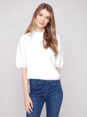 Warm & Soft Balloon Elbow Sleeve Knit Sweater - Ecru