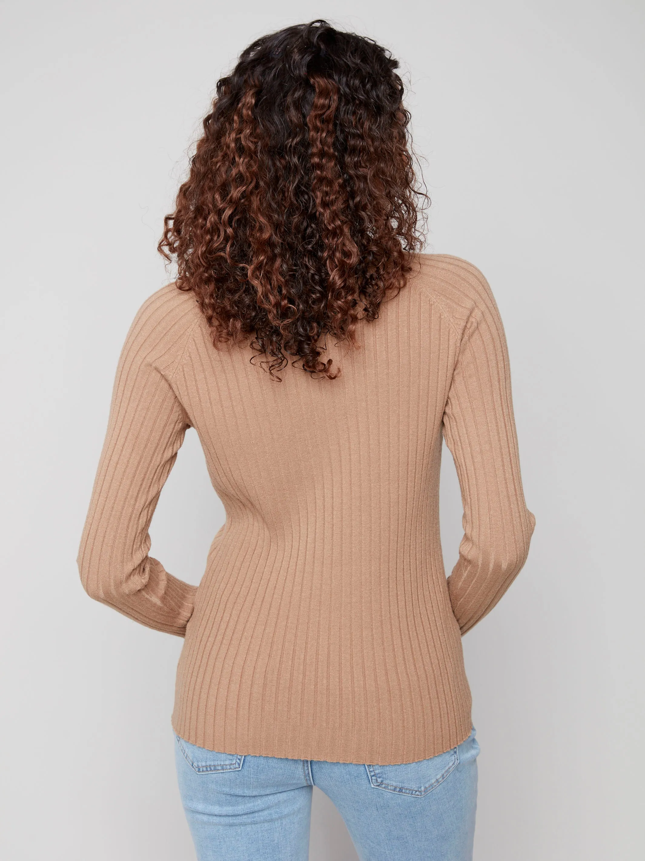 Ribbed Knit Mock Neck Sweater - Truffle Soft Interior