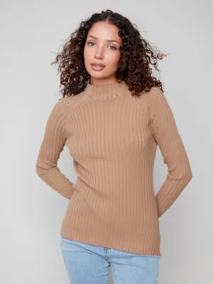 Cozy & Soft Ribbed Knit Mock Neck Sweater - Truffle