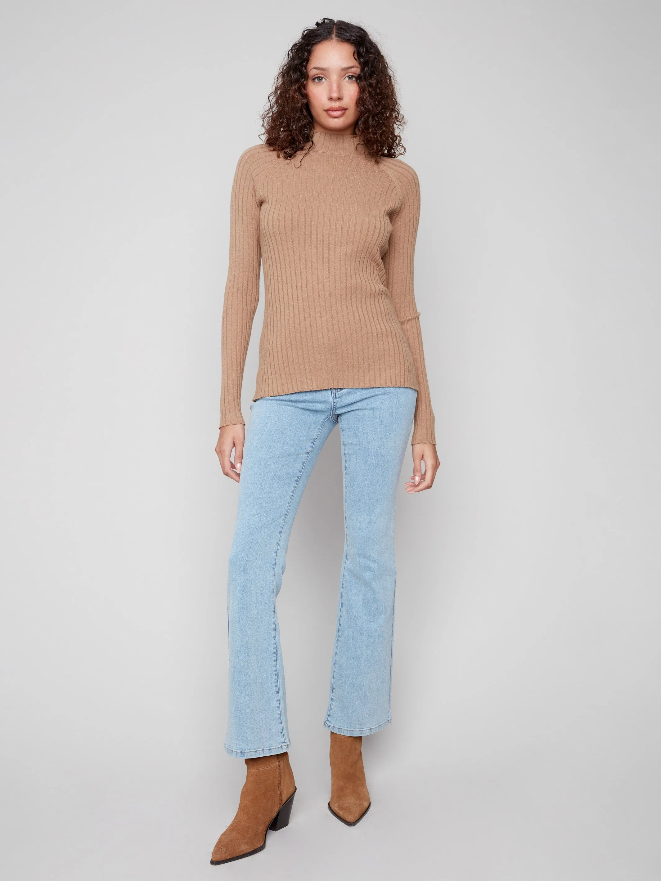 Ribbed Knit Mock Neck Sweater - Truffle Fashion Forward Thermal Insulation Technology