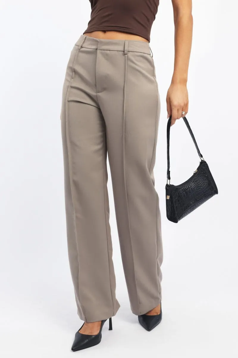 Beige Smart Pants High Rise Flattering Fit Wear Timeless Utility