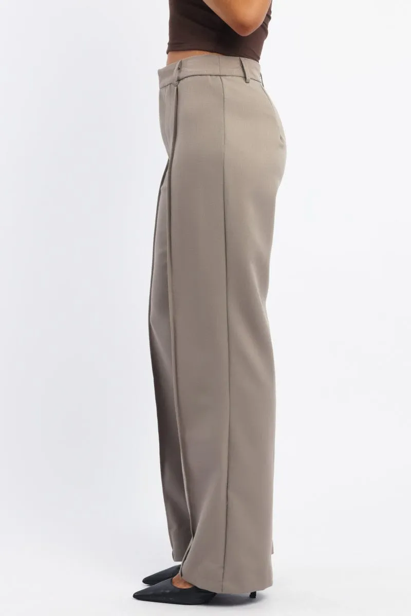 Beige Smart Pants High Rise Rubberized Hem Heat Friendly