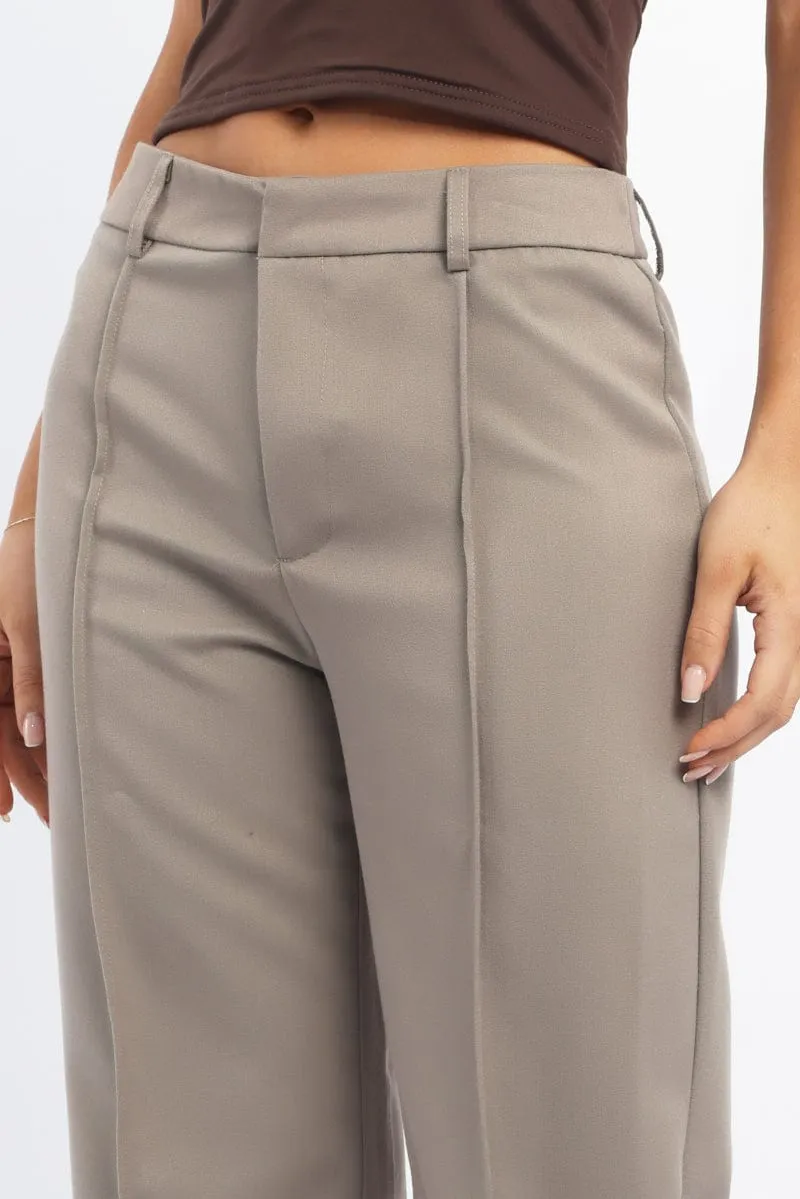 Beige Smart Pants High Rise Outfit Staple ReinforcedBeltLoops