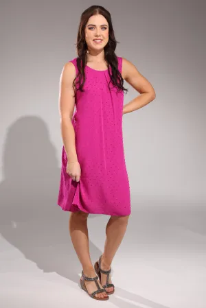 AbrasionResistantFabric Clear Tone Sleeveless pleat front Dress | MAGENTA | 6133A1