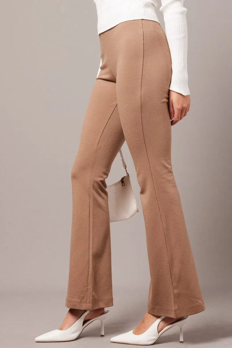Brown Flare Leg Pants Ponte Low-rise style