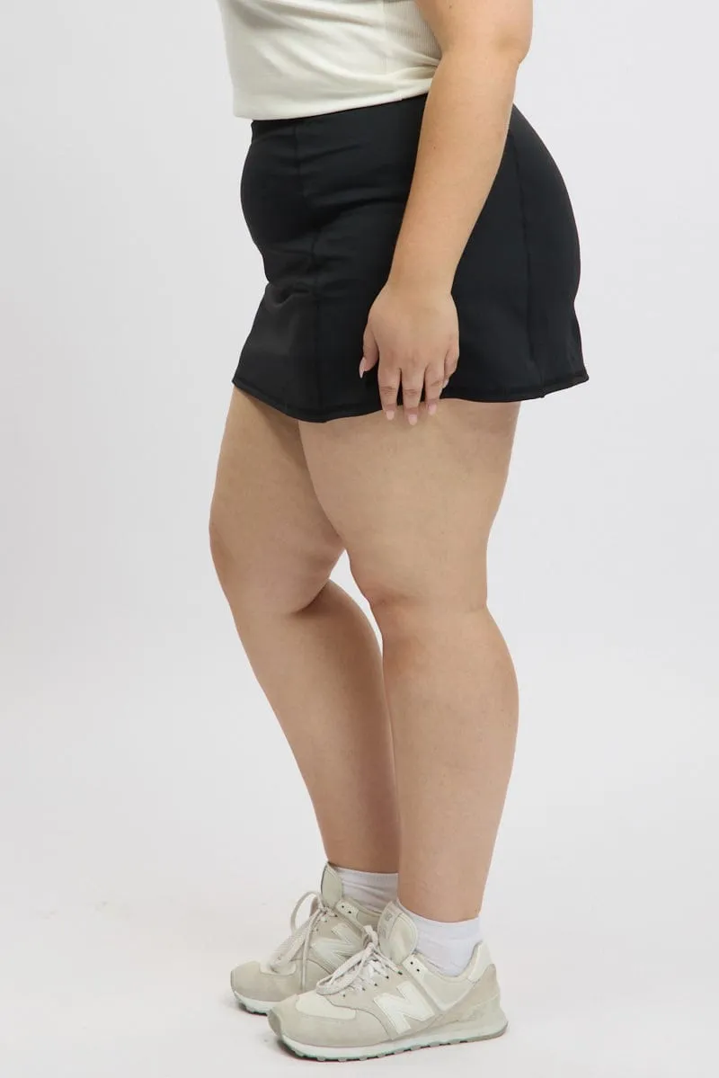Maternity Friendly Black Front Split Tennis Skort Skirt