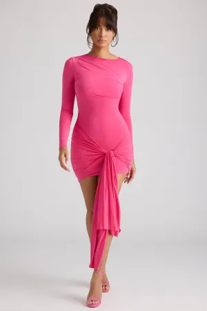 Long Sleeve Draped Mini Dress in Magenta Heat Light