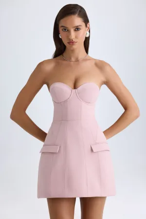 Heat Glow Quick Dry Textile Strapless Structured Tulip Mini Dress in Pink Mauve