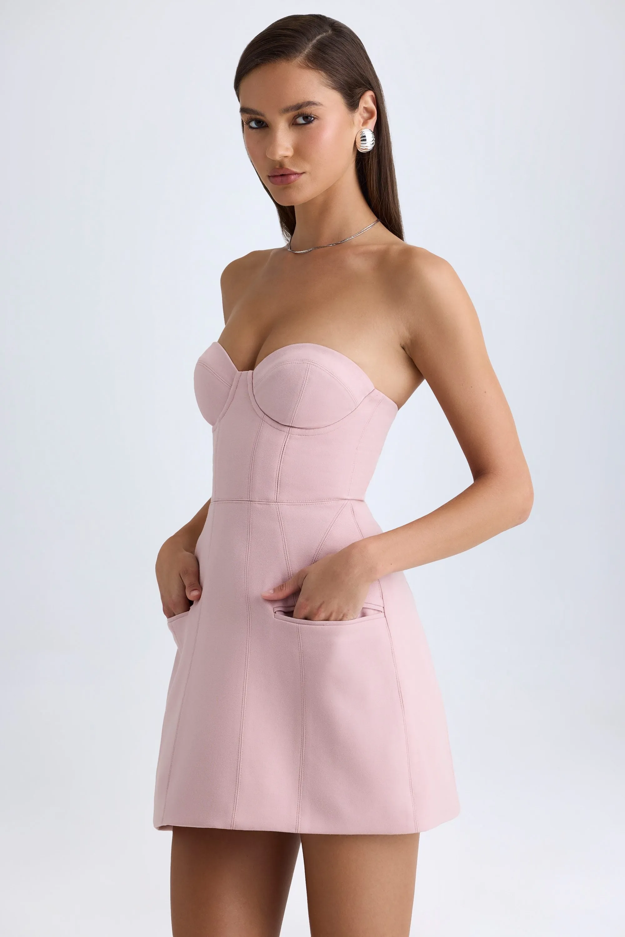 Effortless chic mini City Chic Strapless Structured Tulip Mini Dress in Pink Mauve