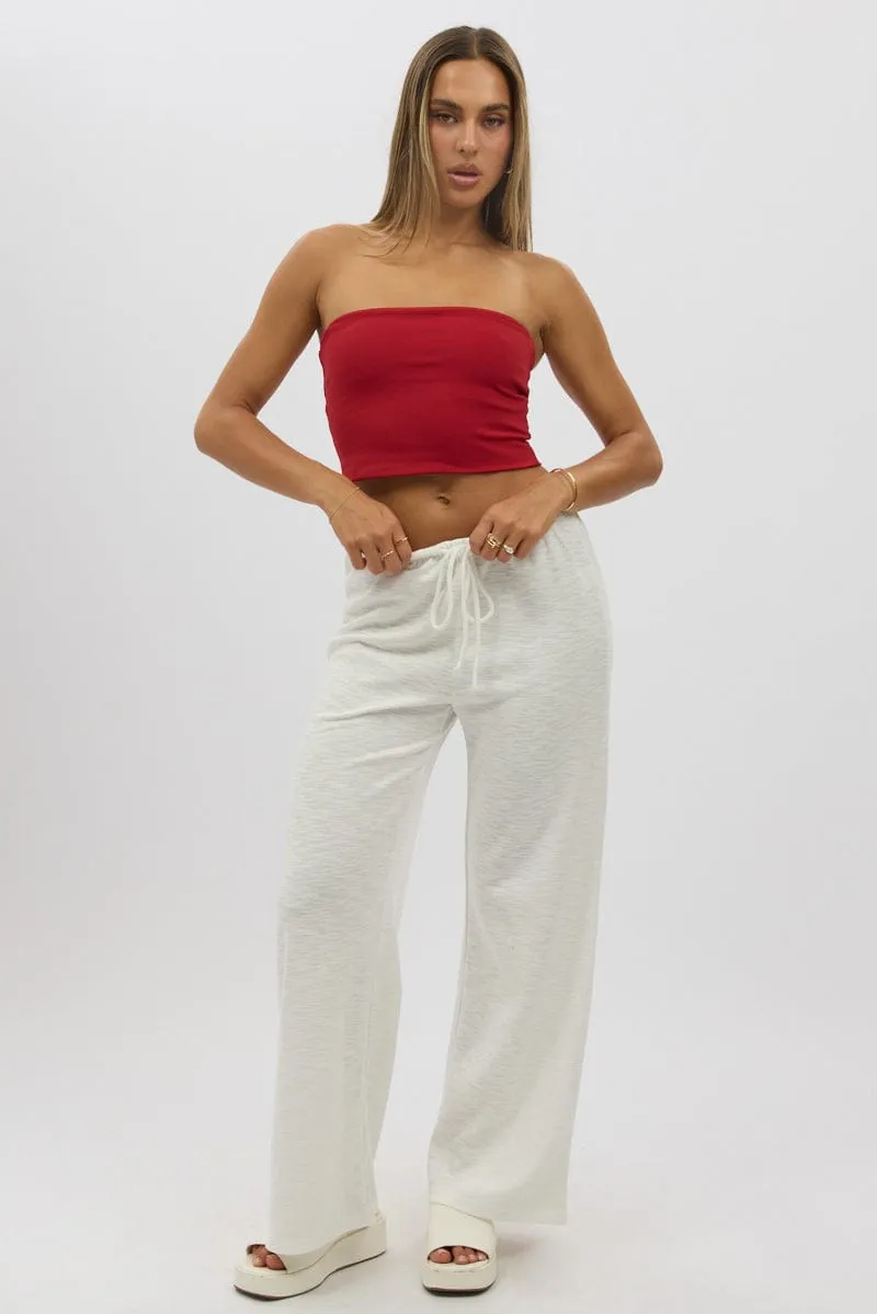 Rubberized grip Versatile Fit White Wide Leg Pants Low Rise