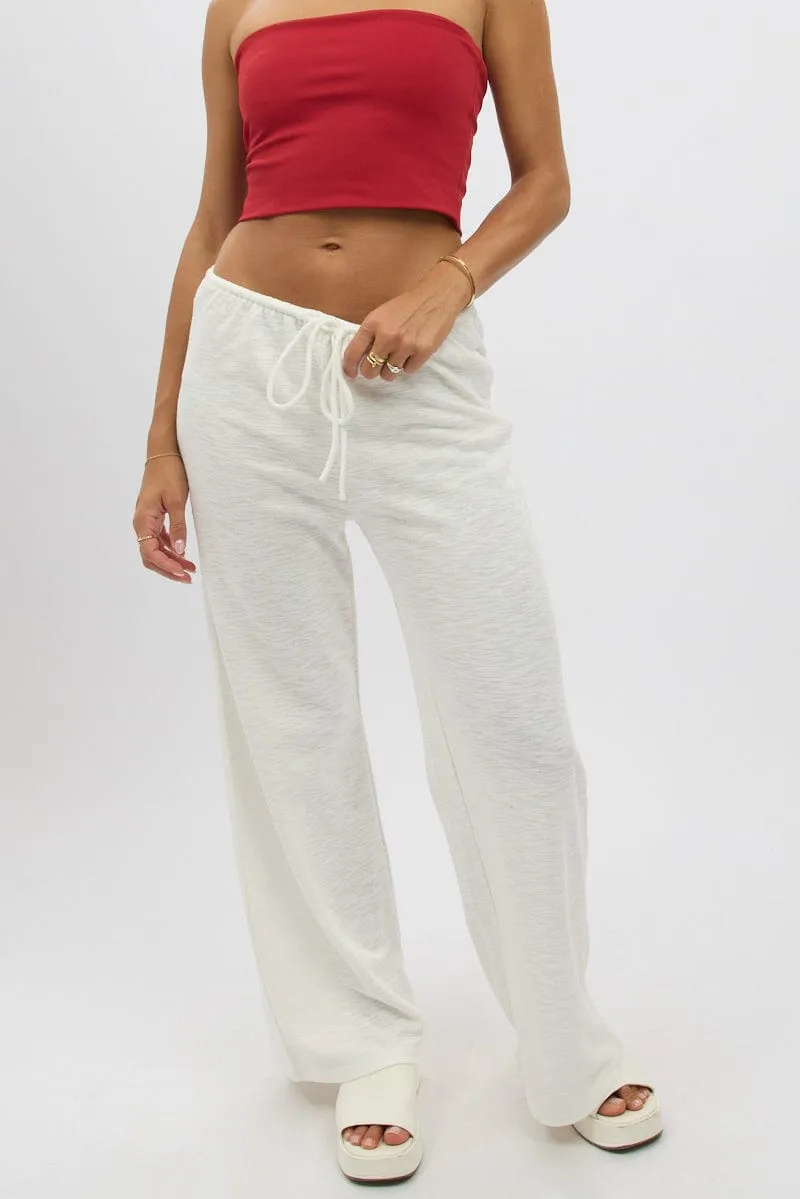 White Wide Leg Pants Low Rise Linen blend Practical Fit