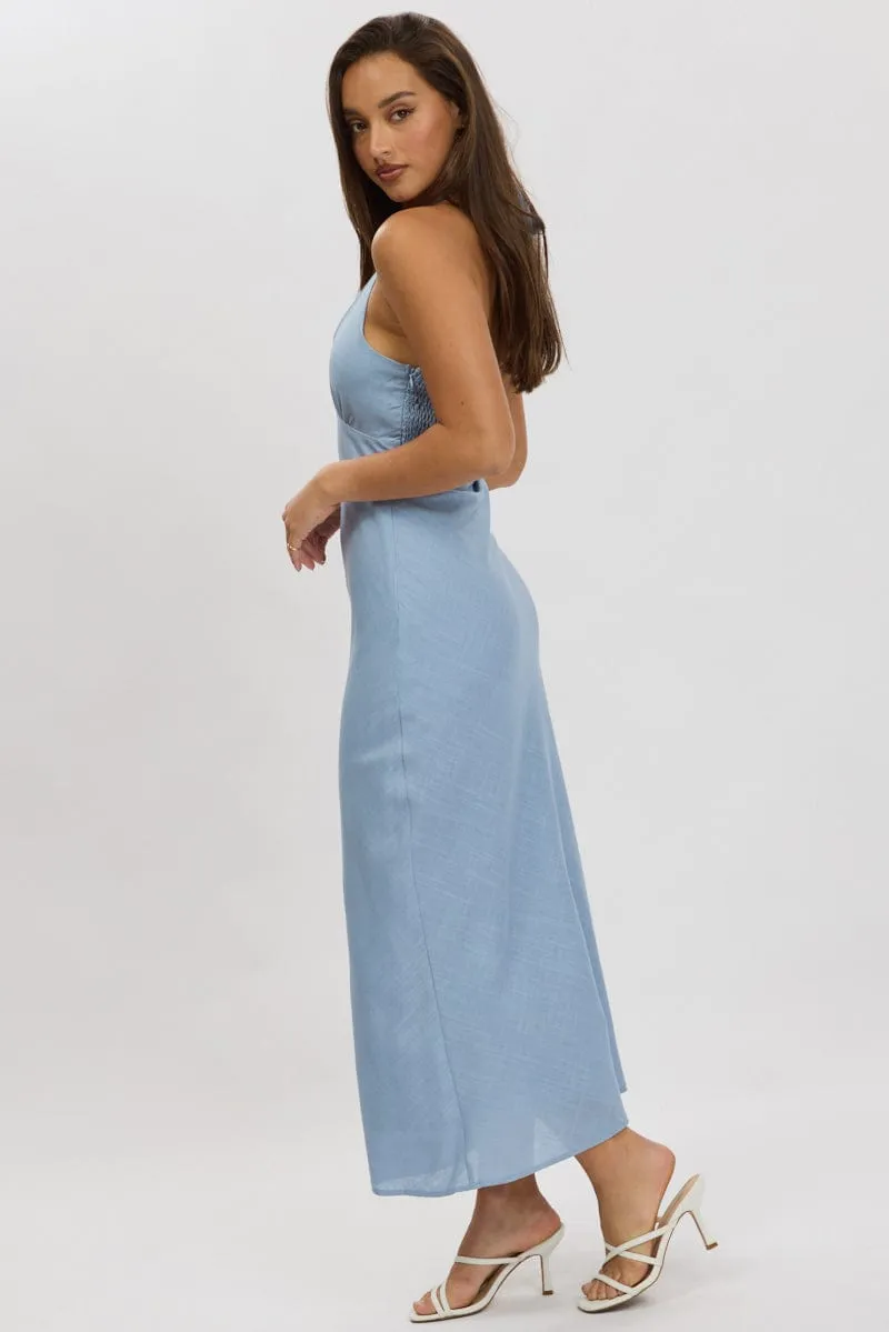 City Friendly Blue Midi Dress Halter Neck