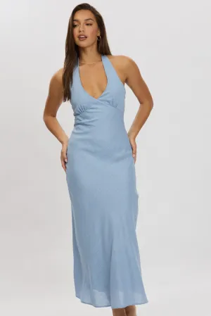 Lake Park Blue Midi Dress Halter Neck