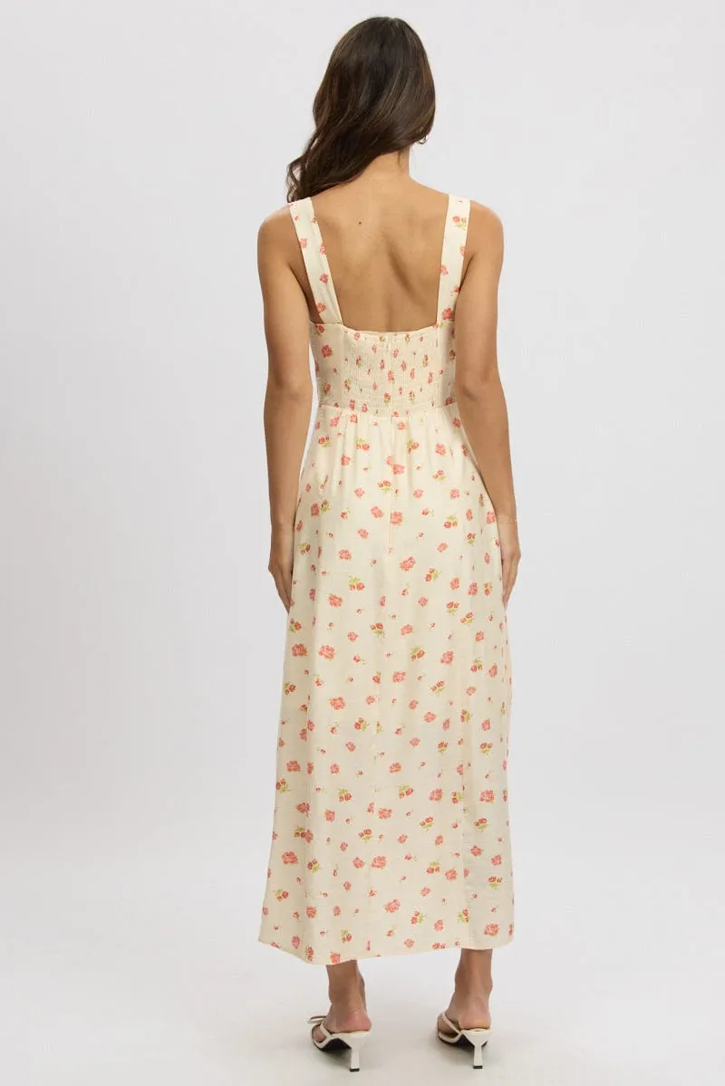Perfect Fit Pink Floral Midi Dress Gathered Bust