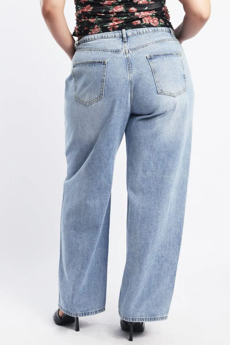 Denim Baggy Jeans Mid Rise Versatile Relaxed Style