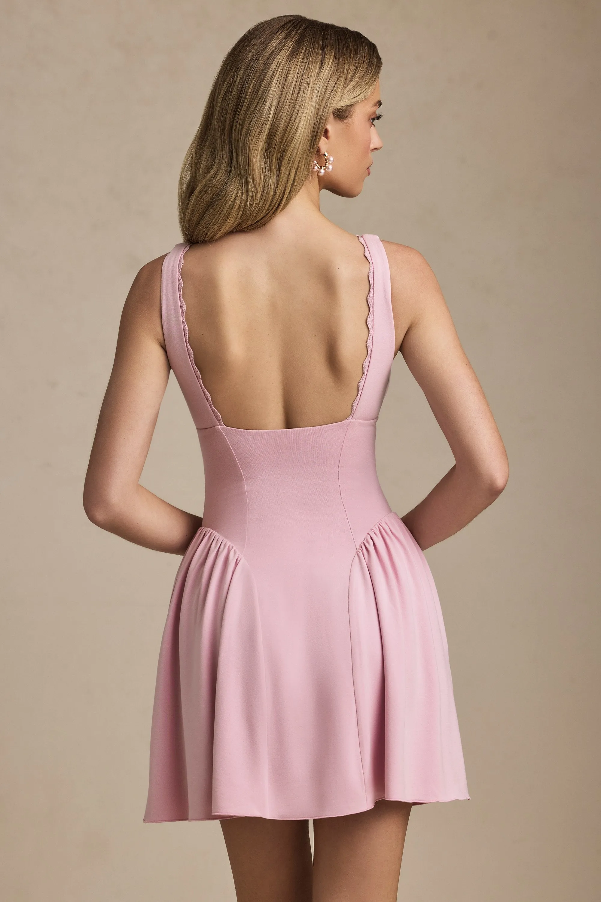 Scallop-Trim A-Line Mini Dress in Soft Pink Trend Soft Shine Mode