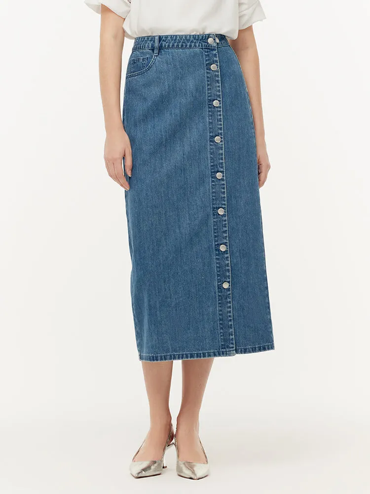 Striped Design 100% Cotton Denim Glitter Adjustable Waist Women Skirt