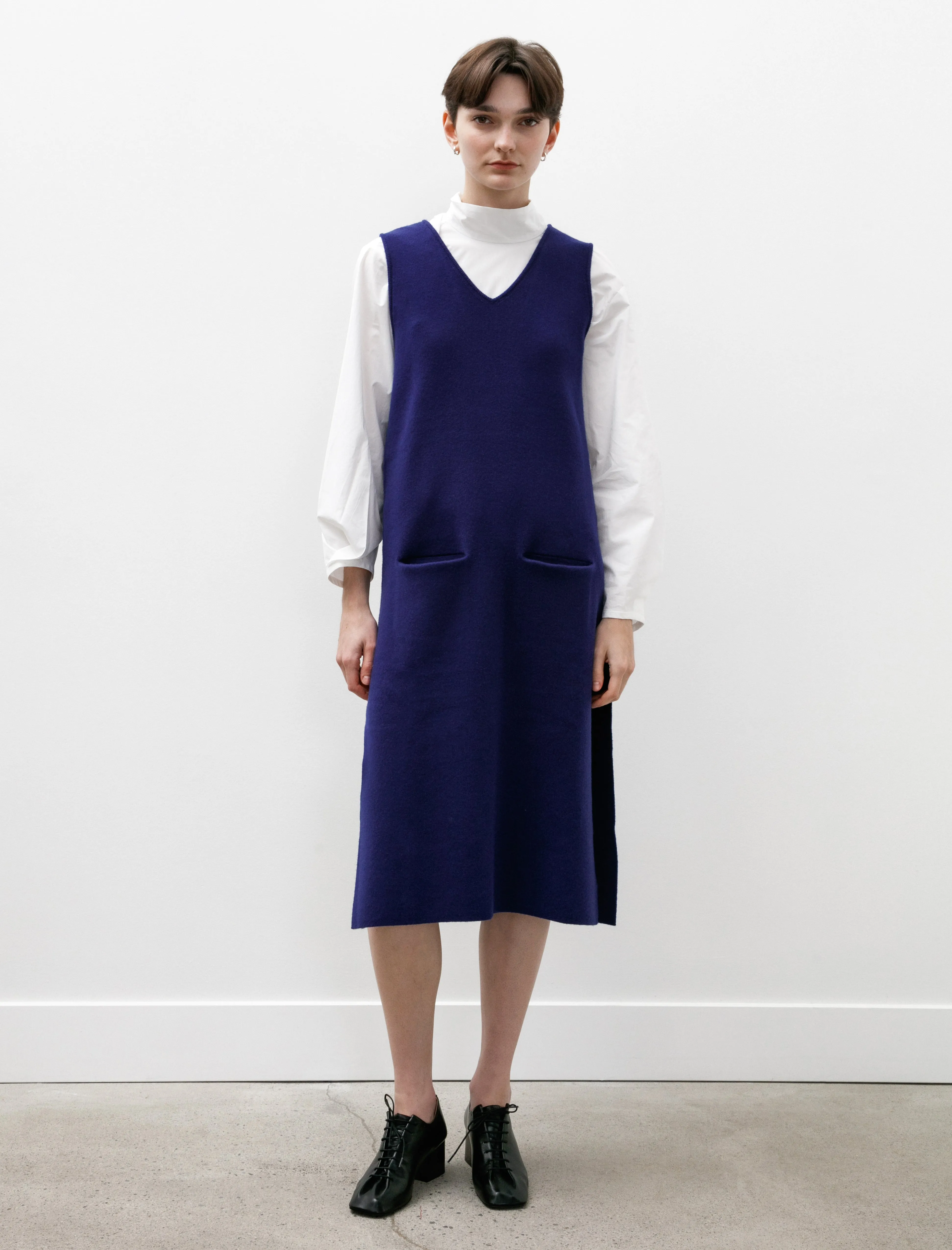 Over Dress Knit French Blue TensionAdjustedWaistband FlexibleCollarDesign