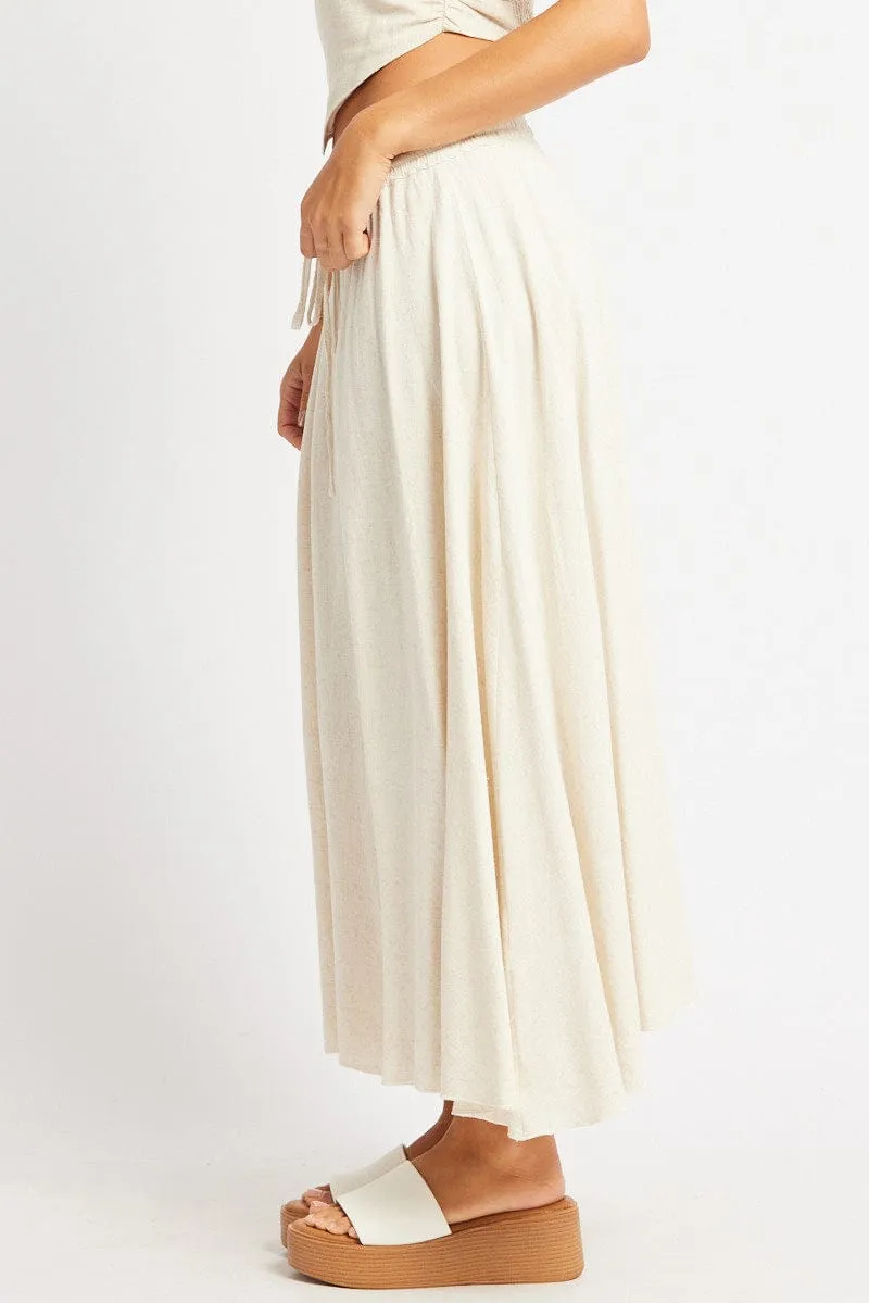 Inverted Pleats Double Layer Beige Midaxi Skirt High Rise Volume Linen Blend