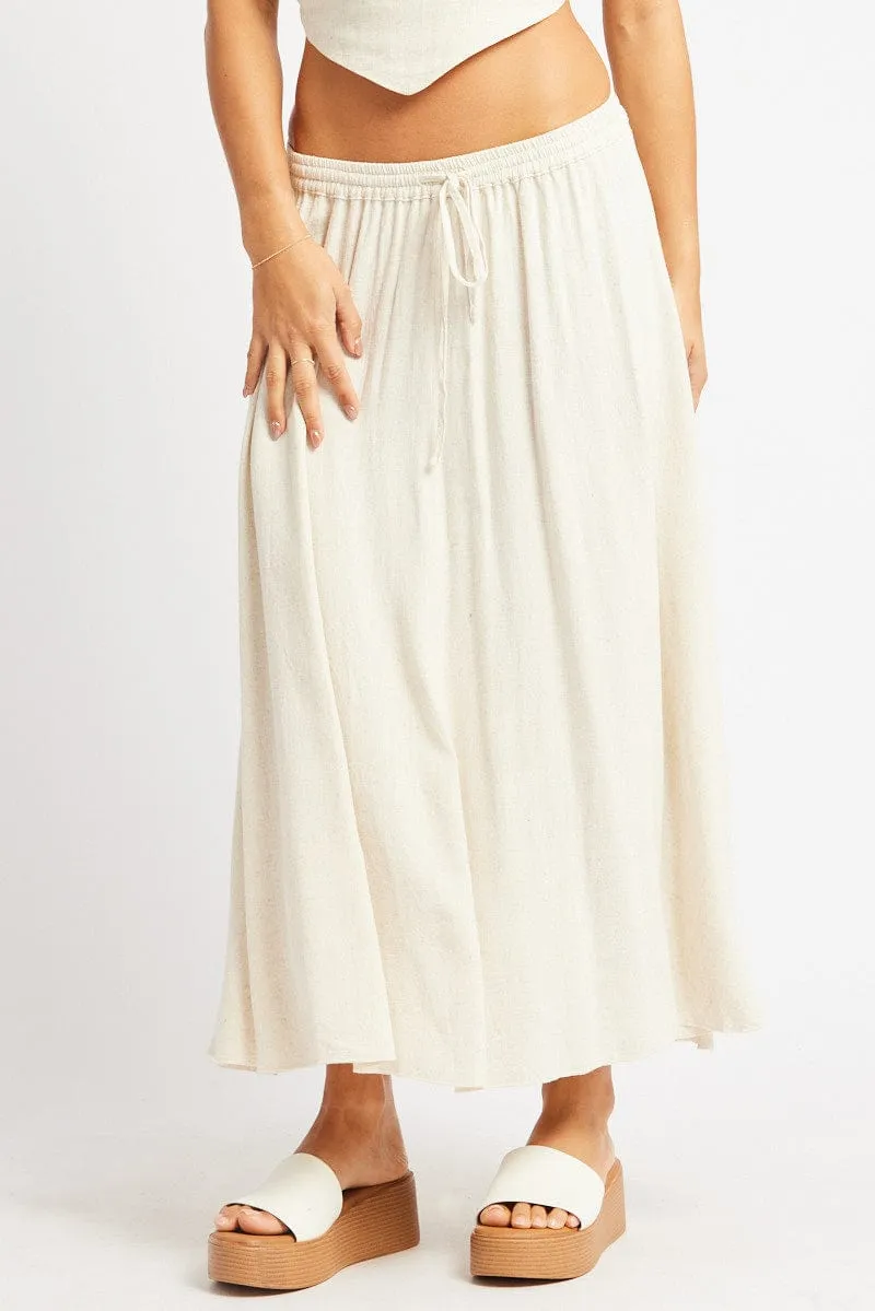 Beige Midaxi Skirt High Rise Volume Linen Blend tech fabric