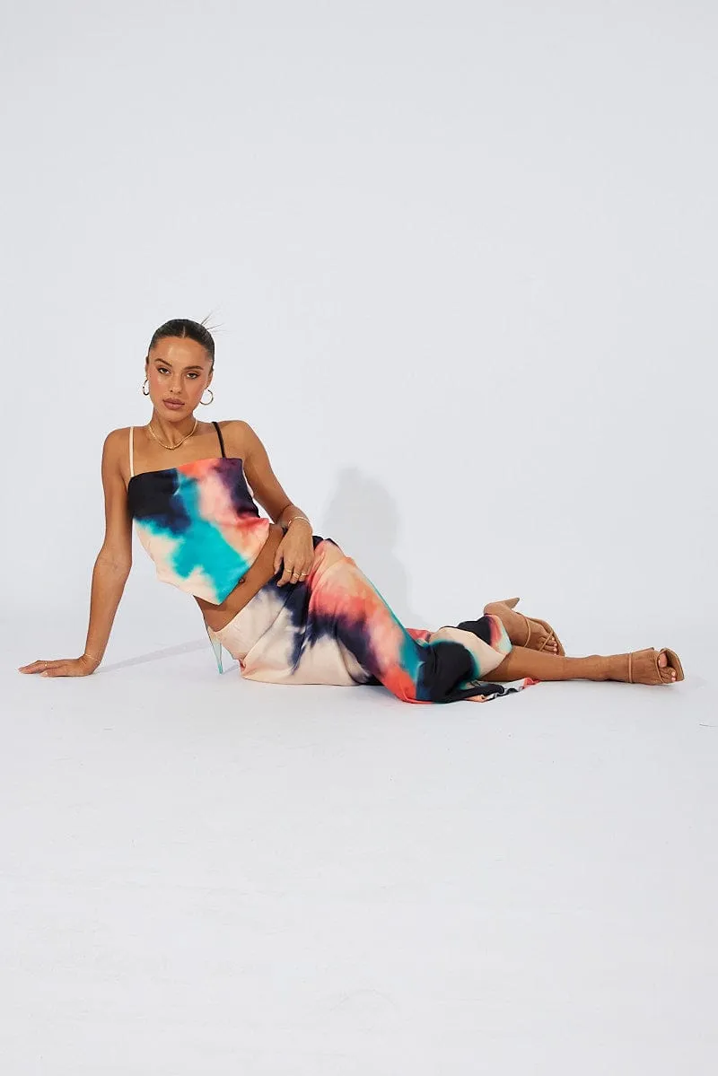 Simple Outfit Multi Abstract Slip Skirt Maxi