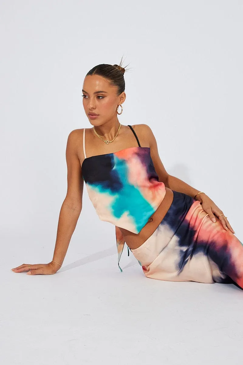 Multi Abstract Slip Skirt Maxi Street Ready Eco Friendly Dye