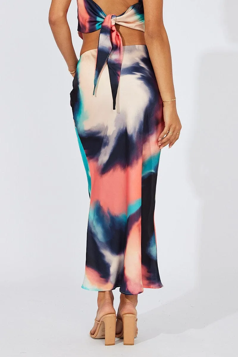 Multi Abstract Slip Skirt Maxi Exclusive Drop Lifestyle Look