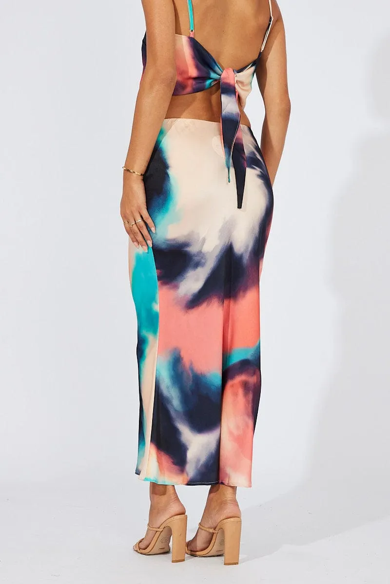 Multi Abstract Slip Skirt Maxi anti static
