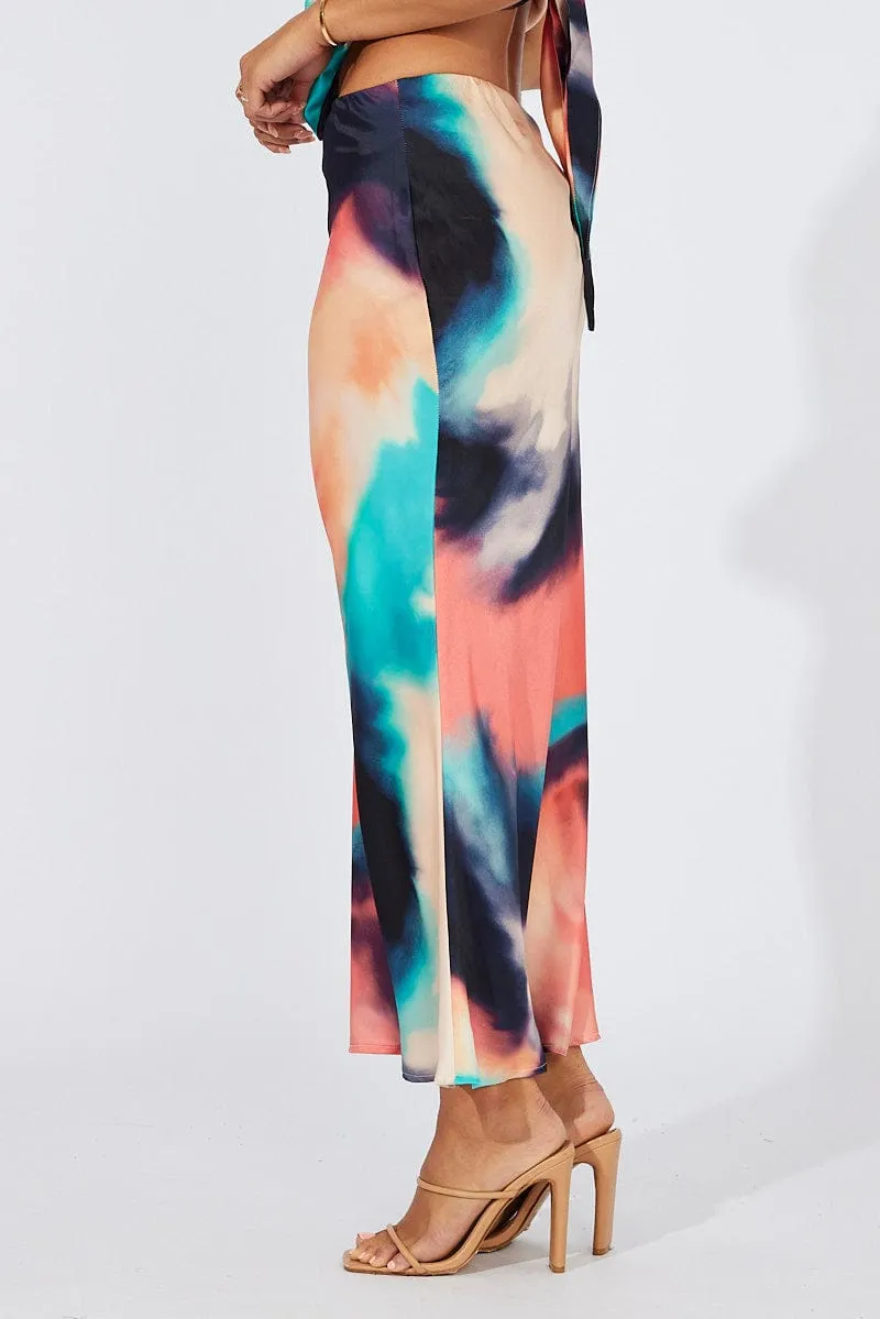 Multi Abstract Slip Skirt Maxi Layered Structure