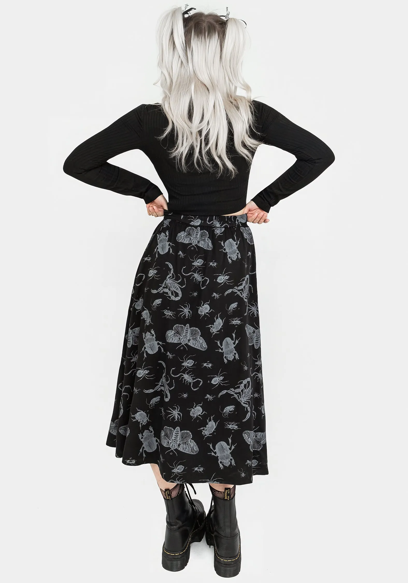 Parasite Bugs Button Front Midi Skirt - Black Designer Label Relaxed Outfit