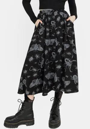 Monochrome Outfit Parasite Bugs Button Front Midi Skirt - Black