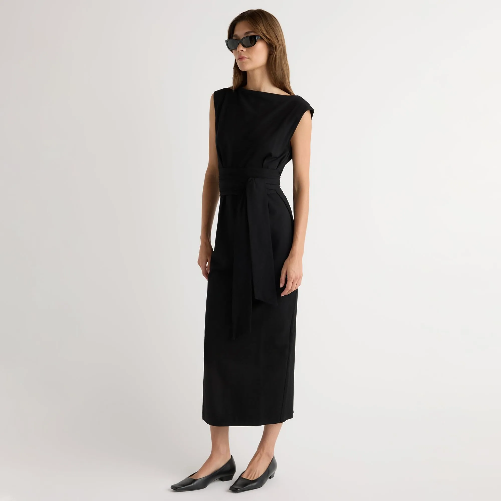 Edina Tie-Front Slit-Neck Dress AirflowOptimized Halo Glow